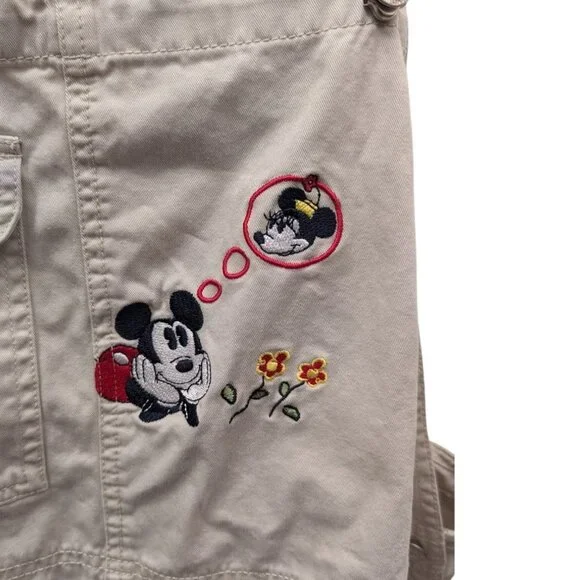 Vintage Y2K Mickey Unlimited Mickey Khaki Beige Overalls Bib Shortalls 22W/24W